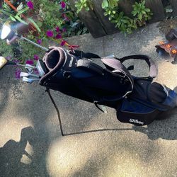 Golf bag with golf clubs