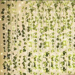 12 Pack Fake Vines for Room Decor with 100 LED String Light Artificial Ivy Garland Hanging Plants Faux Greenery Leaves Bedroom Aesthetic Decor for Hom Thumbnail