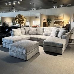 Light Grey 2pc Chaise Sectional Couch