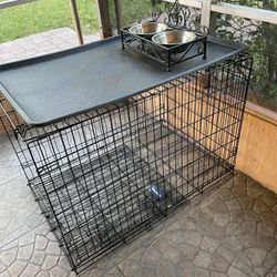 Large Cage & Dog Bowls