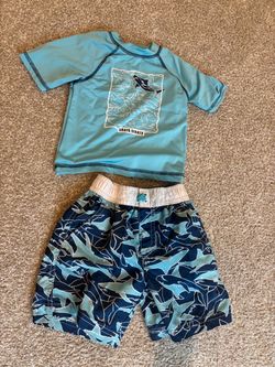 Toddler Boys Shark Rash Guard & Swim Trunks Set 2T