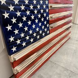 Rustic wooden American flag challenge coin rack display