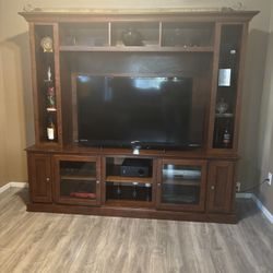 Wood TV Stand  Length 84in Width 23 In Height 77in