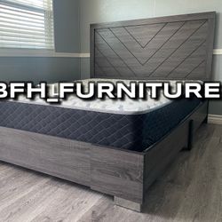 King Antique Gray Alpine Platform Bed w. Ortho Mattress Included 