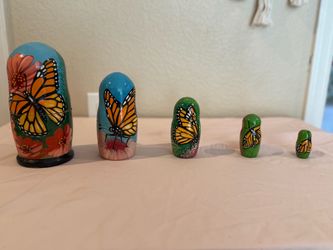 Monarch Butterfly Nesting Dolls 5pc - Signed Artist Import