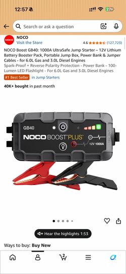 NOCO Boost Plus GB40 1000A Jump Starter – Brand New (Open Box)