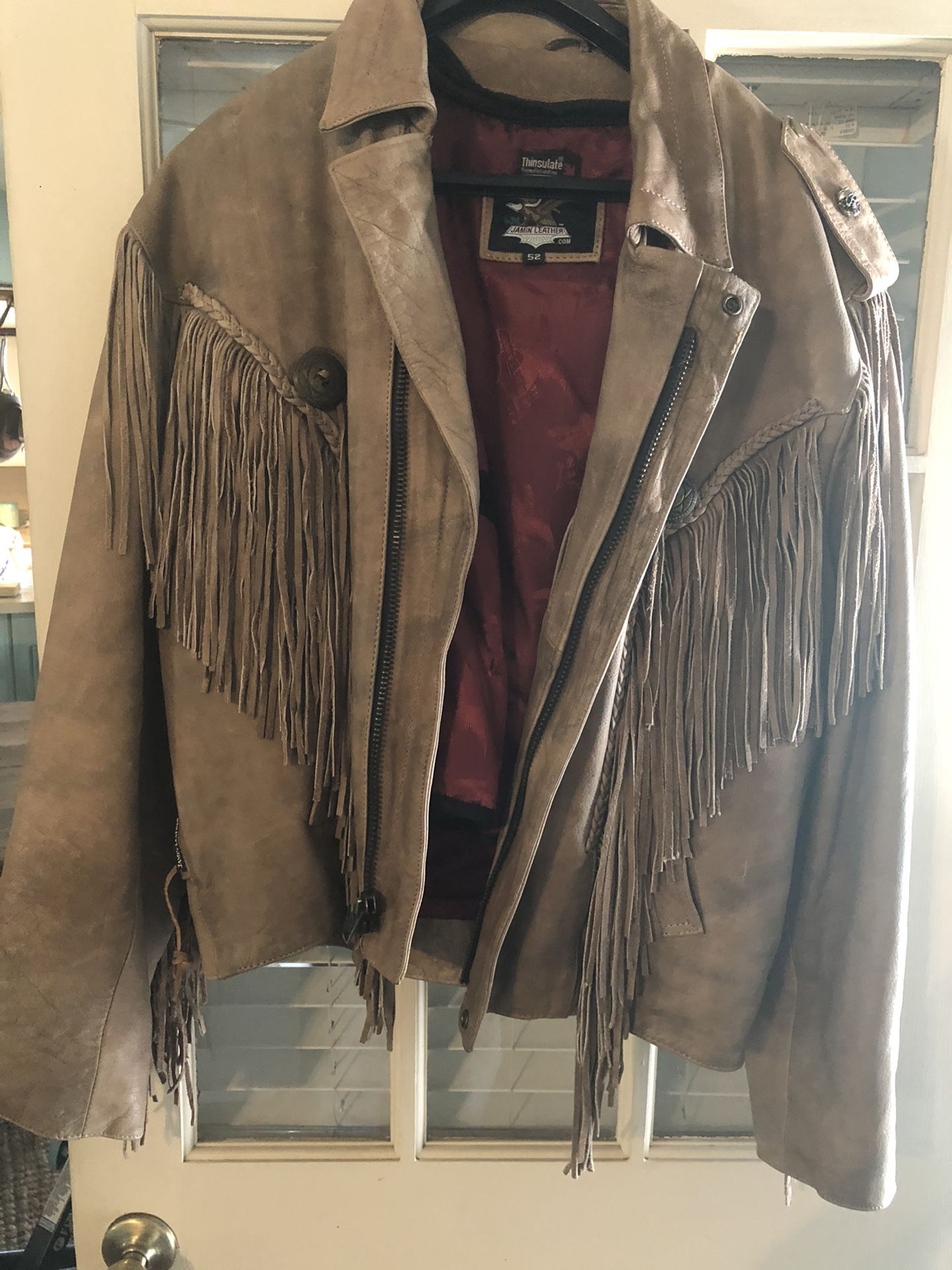 NOW. $140. Leather Fringed Biker Jacket