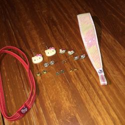 Bundle Of Hello Kitty Earrings And NWOT Headbands 
