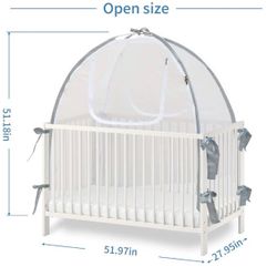 Baby Crib Tent Safety Net, Strong and Durable Self-Locking Zippers, Protects from Climbing and Insects, Mosquitoes, Installs with Poles (Crib 52.25 to