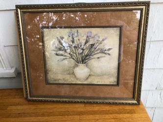 Framed art vase with flowers purple