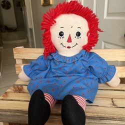 Russ Raggedy Ann Doll 16" Plush Red Yarn Hair Stuffed Toy item Button Eyes