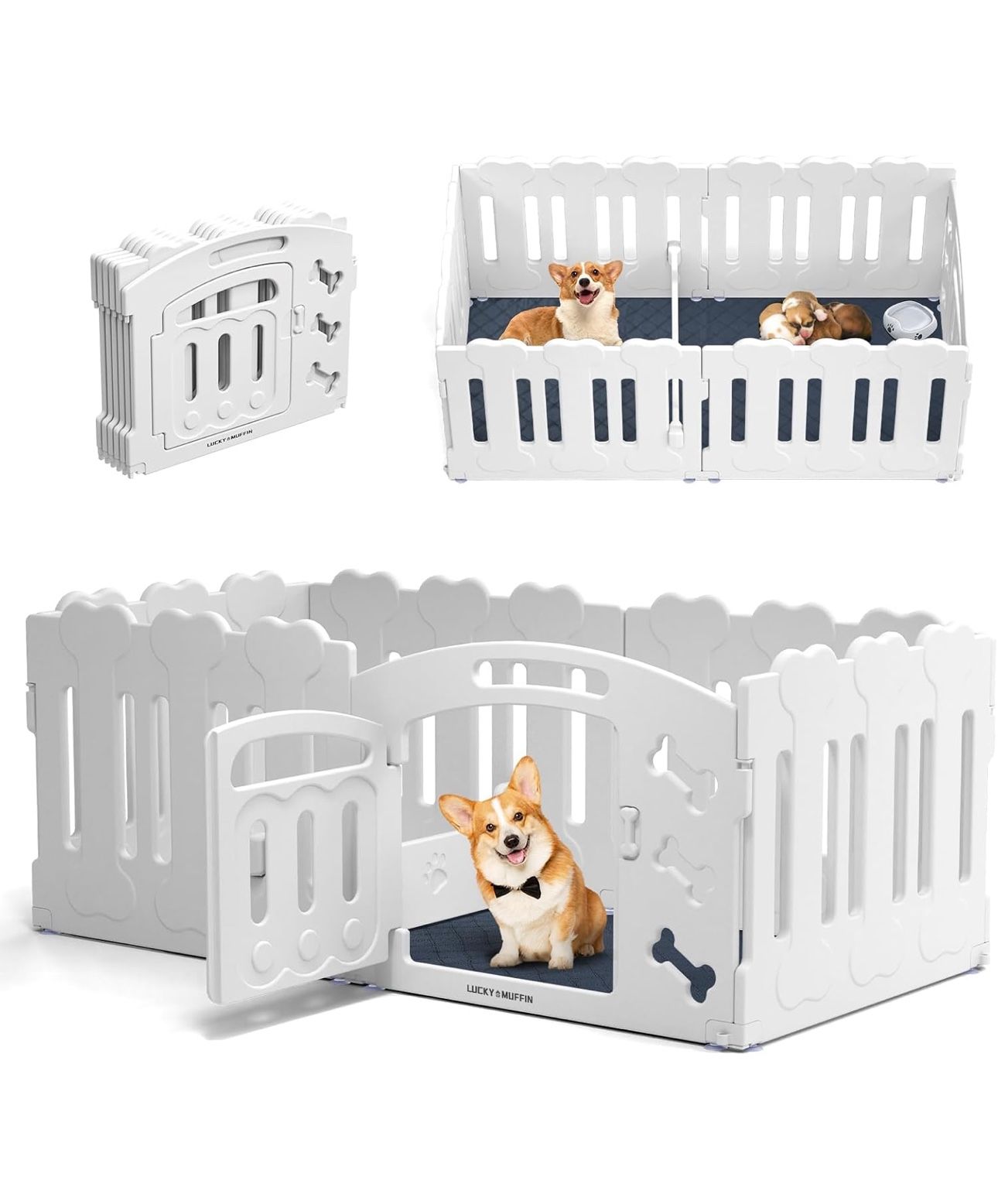 Dog Playpen with Door & Whelping Box, 6-Panel Lightweight Plastic Fence for Small to Medium Pets, Indoor/Outdoor Use, Portable, Durable, Non-Slip, Eas