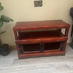 Red Stained Wood Credenza (TV Stand / Cabinet Hutch)