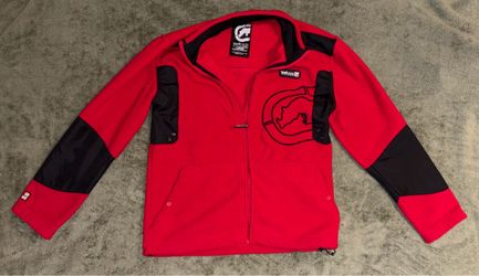 Ecko Unltd Red Black Fleece Jacket Large Y2K Big Logo