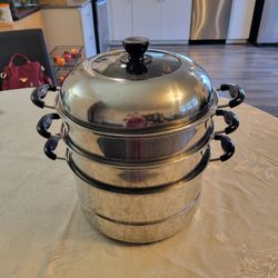 Stainless Steel 3-Tier Steamer Pot with Lid (12")