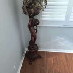 Very Nice Wooden Statue Plant Holder 