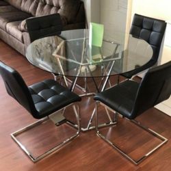 5 Piece Dinning Set/ Metal Frame Table/ Faux Leather Chairs 