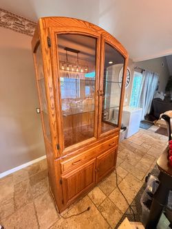 Oak China Cabinet with Glass Doors