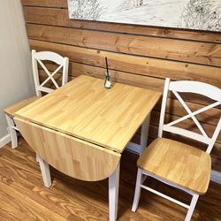 Solid Wood Drop-Leaf Dining Table Set (Table + 2 Chairs)
