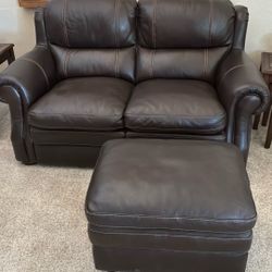 Leather Loveseat And Ottoman