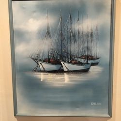 Vintage Mid Century CARLSON Oil On Canvas Up For Sale. See Full Description