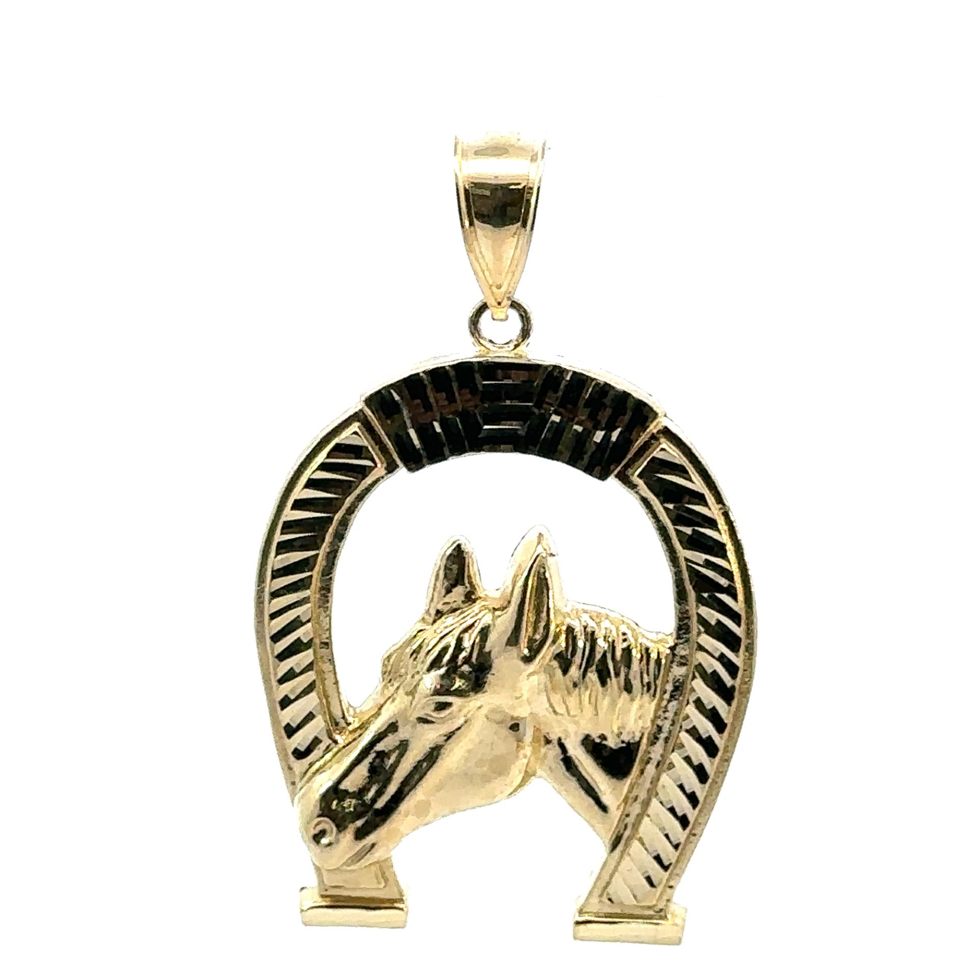 10k Yellow Gold Large Lucky Horseshoe Horse Pendant For Necklace GP3122662