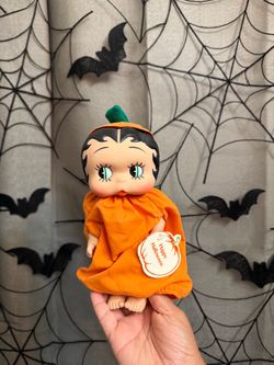 9” Vintage Betty Boop Style Halloween Pumpkin Doll