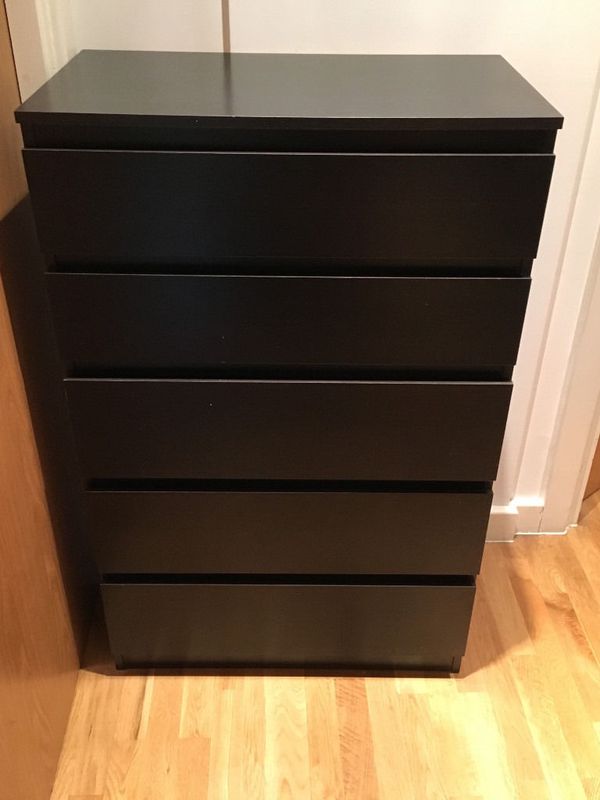 Black Ikea Malm 5 Drawer Chest Dresser For Sale In San