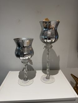 Elegant Mercury Silver Glass Candle Holders