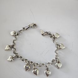 925 Silver Dangle Heart Bracelet 