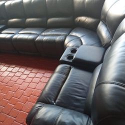 SECTIONAL GENUINE LEATHER RECLINER ELECTRIC BLACK COLOR.. DELIVERY SERVICE AVAILABLE 💥🚚💥✅
