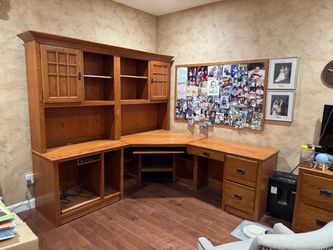 Oak Corner Desk with Hutch Bookcase