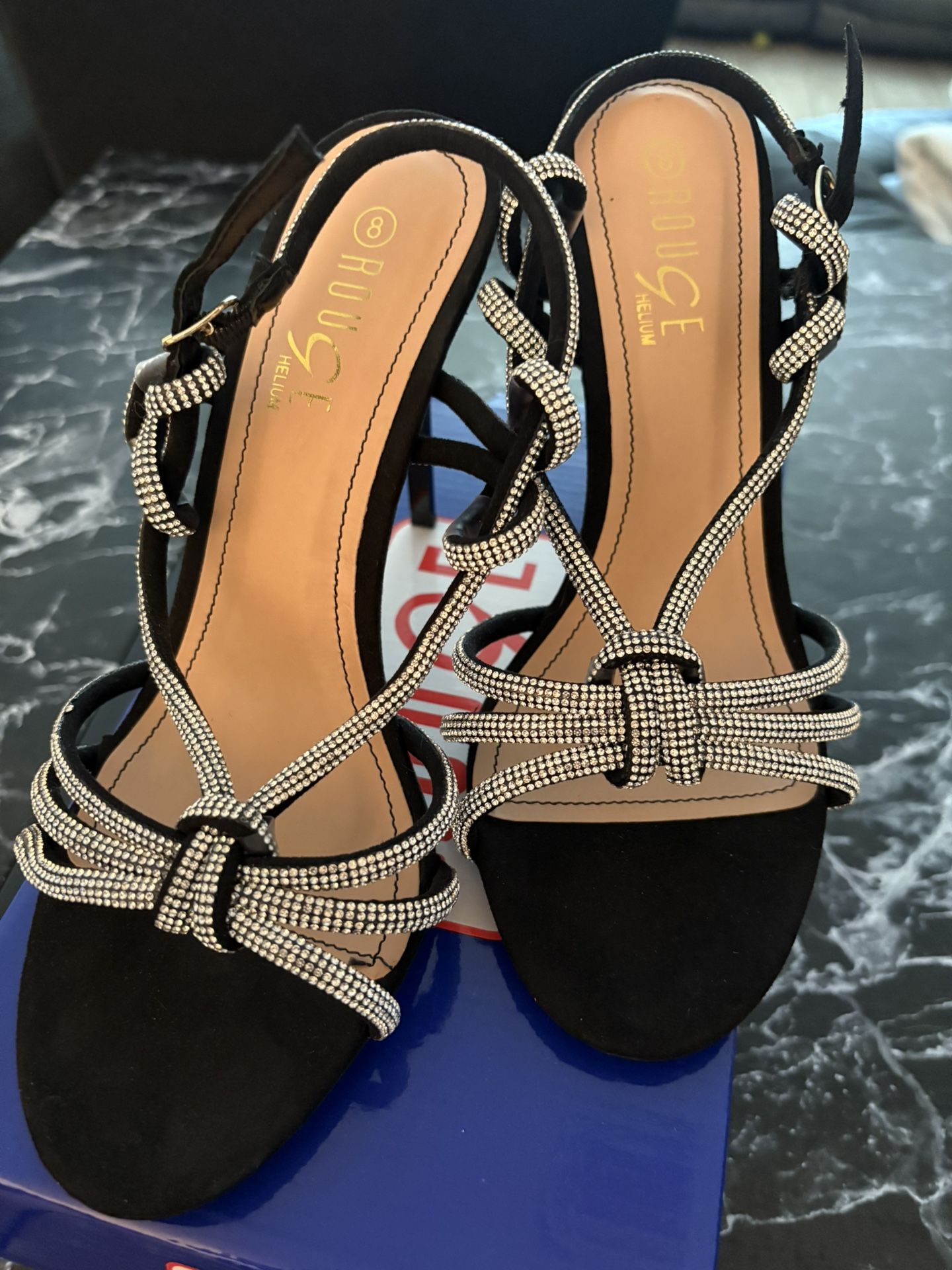 Prom Black High Heels Women's Sandals Open Toe Party Shoes Size 8 New In Box