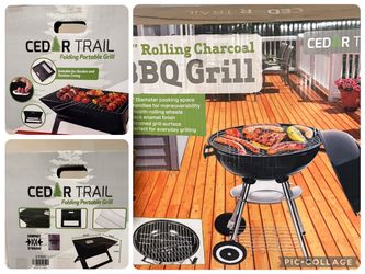 NEW- Cedar Trail - 17” Rolling Charcoal Grill and Folding Portable Grill