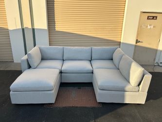 Albany Park Kova Box Cushion Sofa 122" Ottoman grey linen