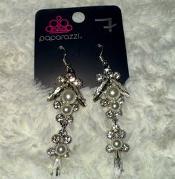 Silver & white pearl chandelier earrings