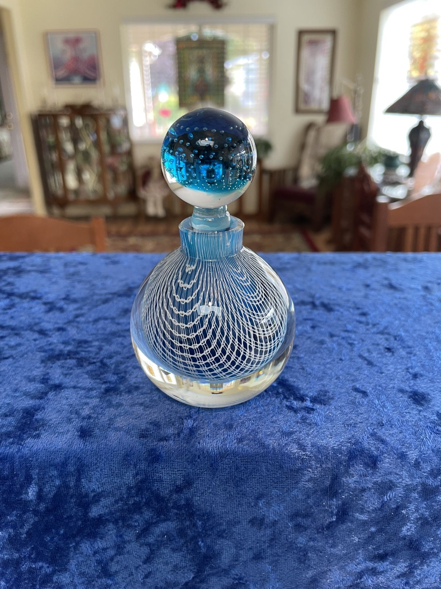 Bohemian/European Paperweight Style Perfume Bottle.Draped White Glass Chains