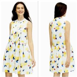 KATE SPADE White Yellow Lemon Zest Pleated High Neck Summer Button Up Mini Dress