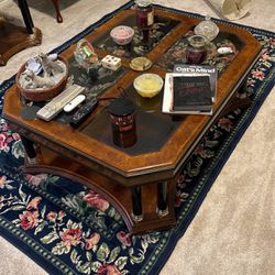 Glass Panel Solid Wood Coffee Table 