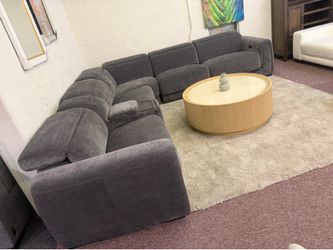 Six pc sectional fabric with 3 power Motion chairs & one Console, -BROWNELL-