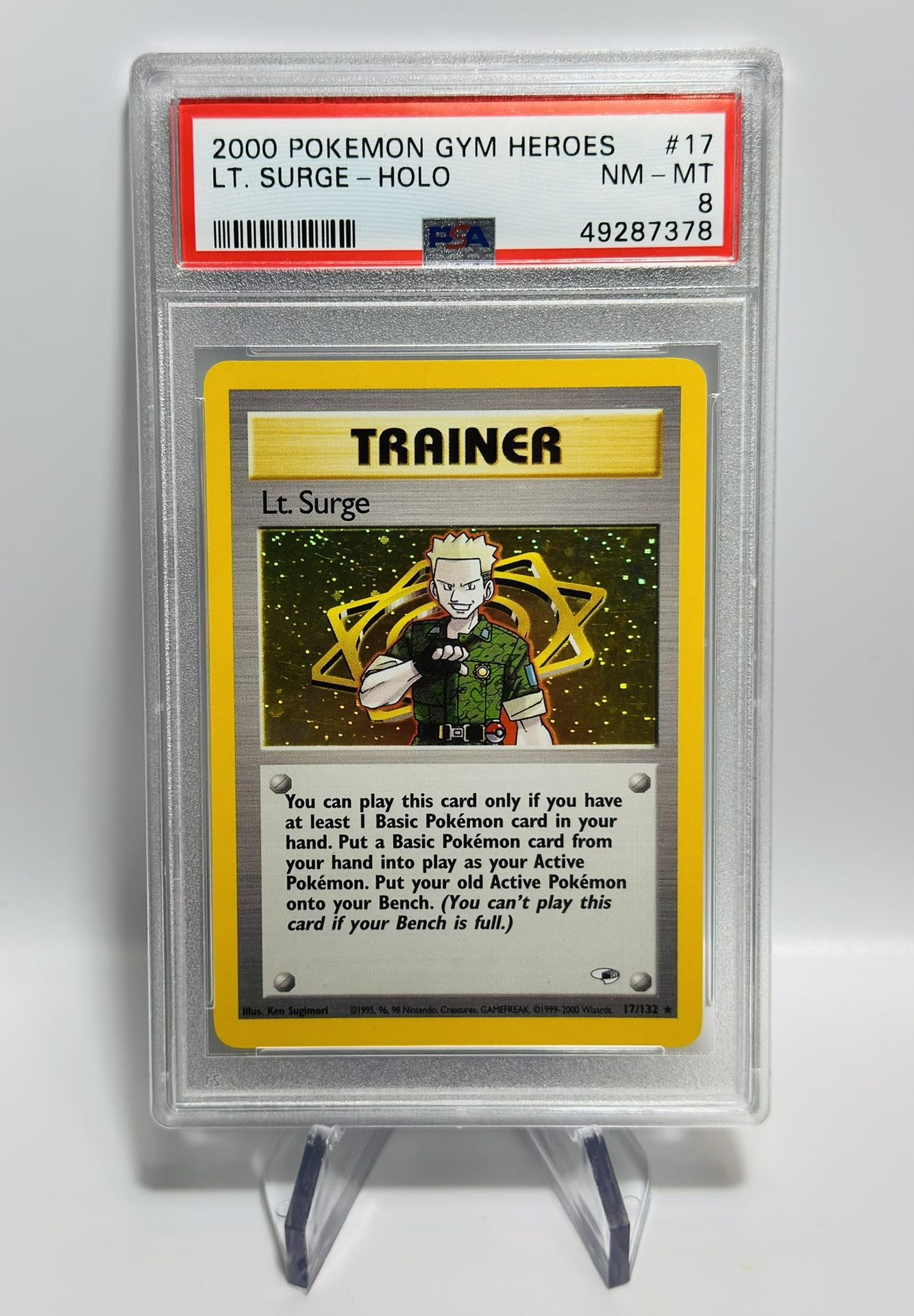 Pokemon Lt. Surge Holo #17 Gym Heroes PSA 8