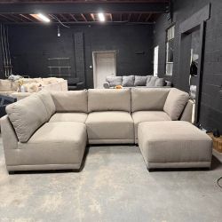 Neutral Modular Sectional Sofa with Ottoman