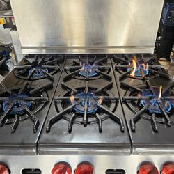 Wolf Range 34" 6 Burner Gas Range w/ Oven Natural Gas Tested w/ Live Pictures