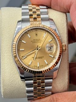 2004 Rolex 36mm DateJust Champagne Stick Dial Model 116233