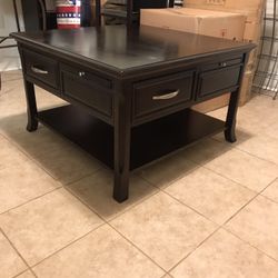 Solid Wood Espresso End Table with Single Drawer & Tray