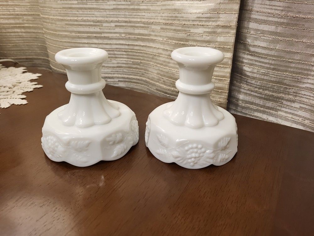 Milk Glass Westmoreland Candle Holders Pillar/Taper Candles