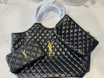 YSL - Lambskin Quilted Maxi Icare Shopping Tote Black
