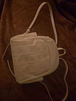 BRAND NEW  White Faux Leather Floral Perforated Backpack