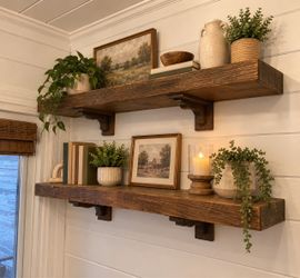 Rustic Wood Floating Wall Shelves with Brackets