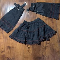 Japanese Harajuku Gothic Punk Mini Skirt Set Black Red Trim Leg Warmers Y2K